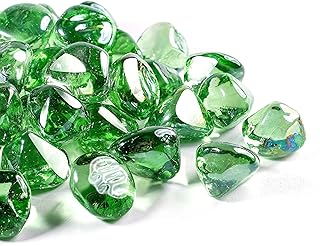 Fire Glass Diamond 1 InchFire Pit Glass Rocks for Propane or Gas Fire Pit 10 Pounds Emerald Green(Gift Package)