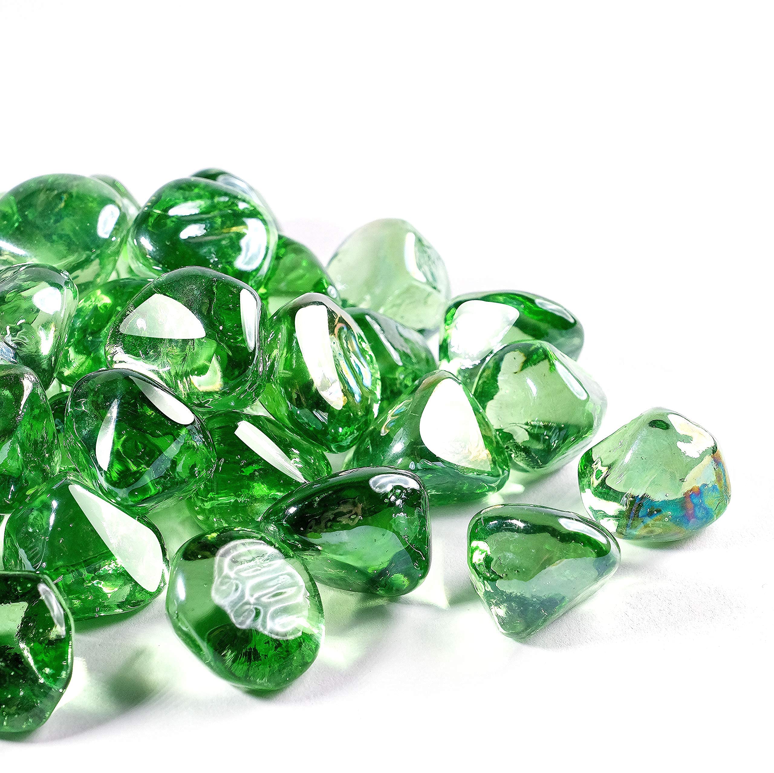 Chilli Cosmos Fire Glass Diamond 1 InchFire Pit Glass Rocks for Propane or Gas Fire Pit 10 Pounds Emerald Green(Gift Package)