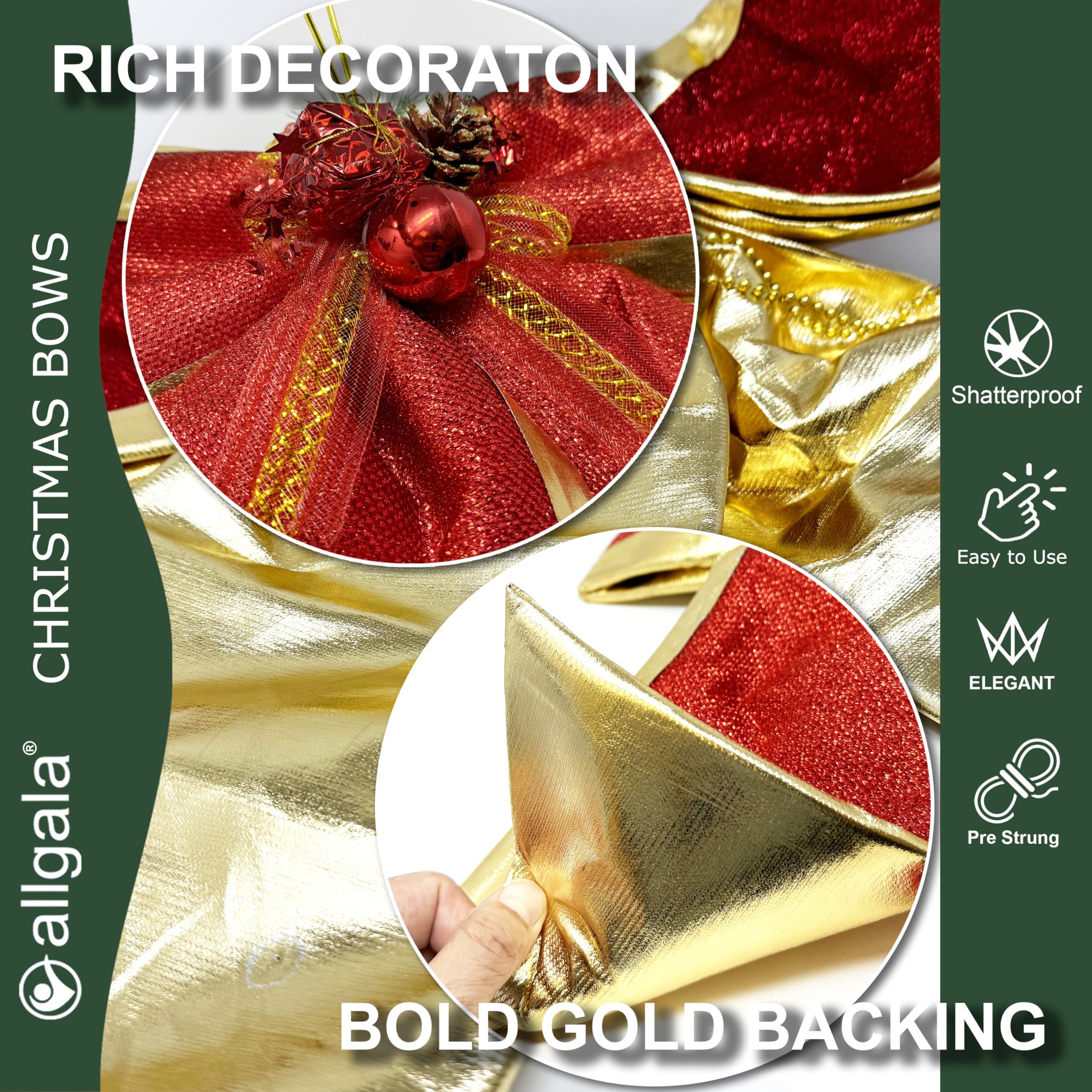 Allgala Nœuds décoratifs pour Guirlande de Noël 18" Jumbo