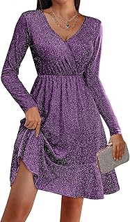 Womens Glitter Dress Wrap V Neck Long Sleeve Swing Club Cocktail Party Dresses Sequin Sparkle Dress Christmas Dress - Buy now
