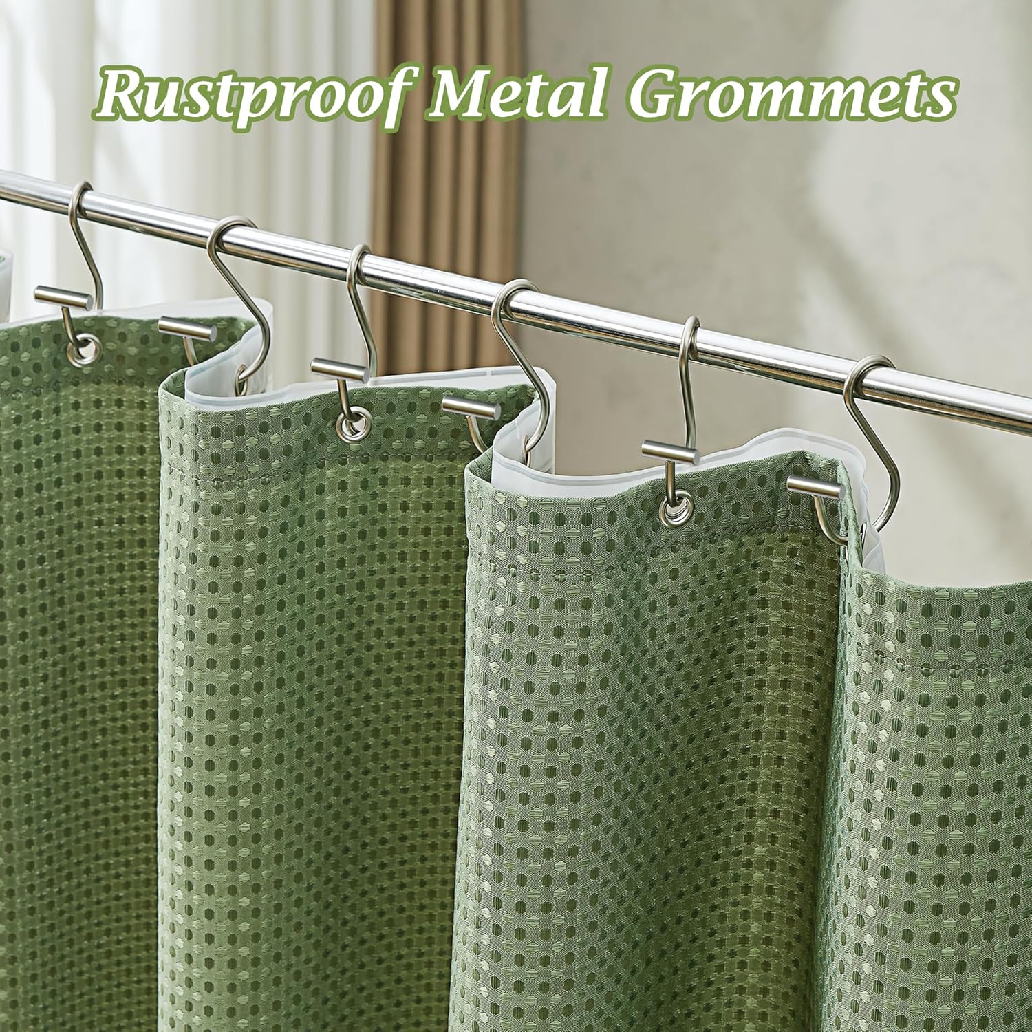 Sage Green Waffle Shower Curtain 3 in 1 Set with Hooks - Includes Luxury 180GSM Weighted Cloth Curtain & Waterproof Liner, 12 Hooks, 72"x72 " for Bathroom (Sage Green, 3 IN 1 Shower Curtain Set)