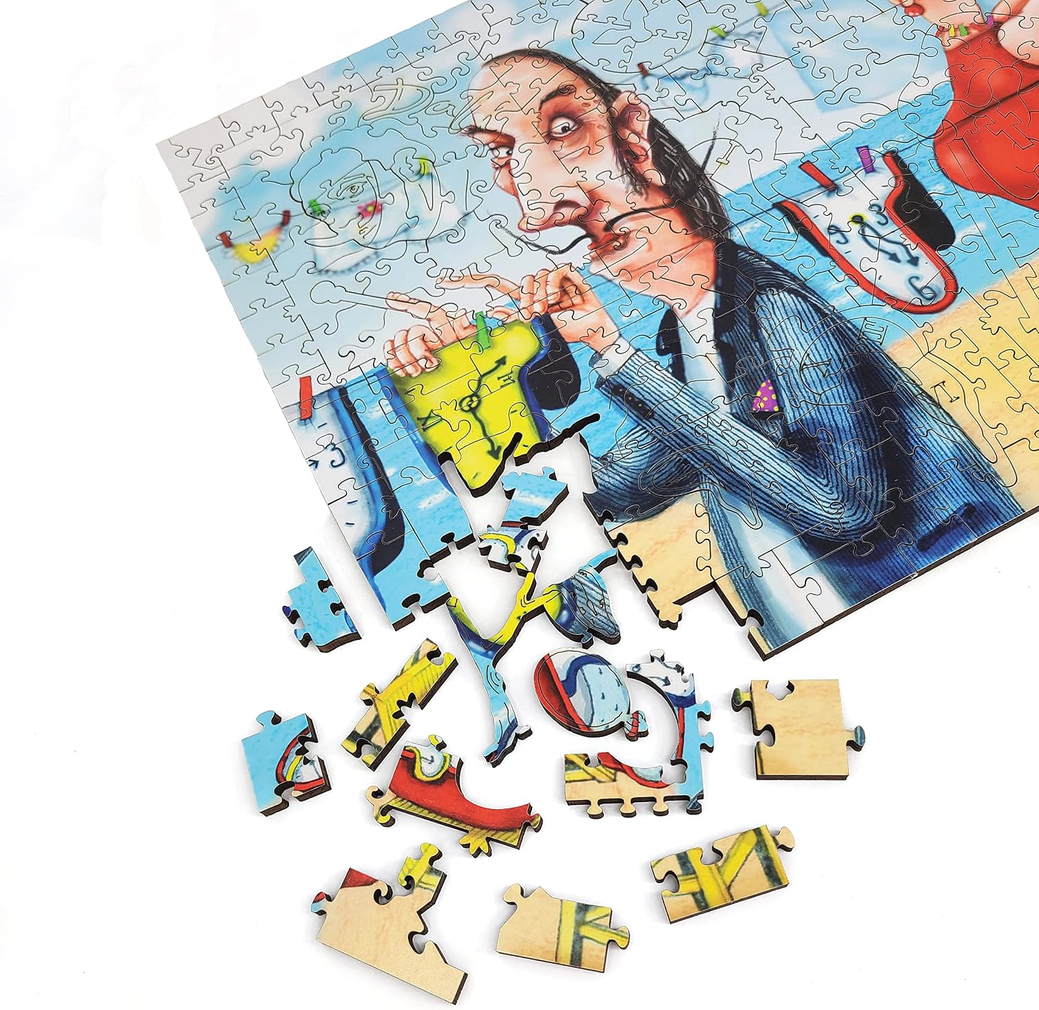 Wooden Jigsaw Puzzle for Adults - Uniquely Shaped Pieces - Made in The USA by FoxSmartBox - 305 Pieces - Dali's Clocks