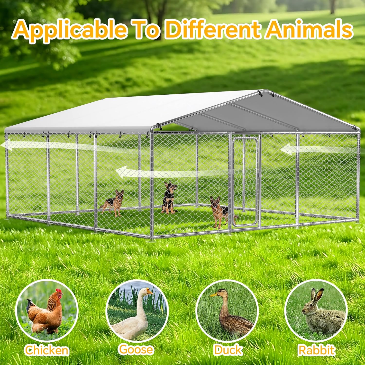 15.3x15.3 FT Large Outdoor Dog Kennel Outside,Heavy Duty Dog Enclosure with Waterproof Cover Roof and Security Lock(183.1x183.1x83.1in)