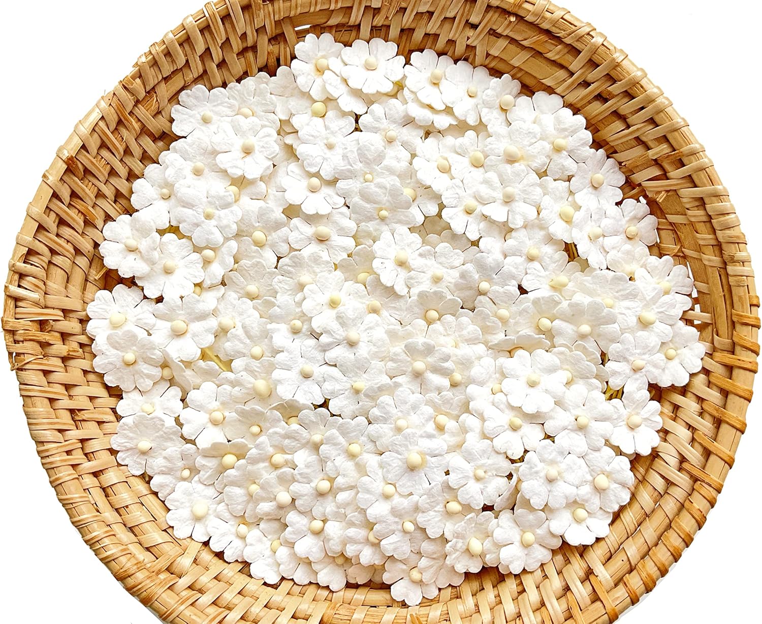 Set of 50 Tiny. Pretty Flowers Embellishment with Thread stem Off White Size 0.31" Mulberry Paper Flowers Craft Supplies Scrap Booking Embellishments for so Many Card Craft Projects