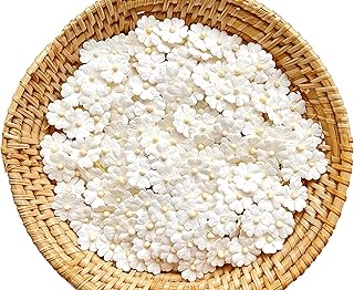 Set of 50 Tiny. Pretty Flowers Embellishment with Thread stem Off White Size 0.31" Mulberry Paper Flowers Craft Supplies Scrap Booking Embellishments for so Many Card Craft Projects