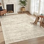 9x12 Rugs de zone pour le salon, Non-dérapant Machine Lavable Rugs Vintage, Low Pile Léger Grande Rug pour la chambre, Salle à manger, Maison Bureau Beige