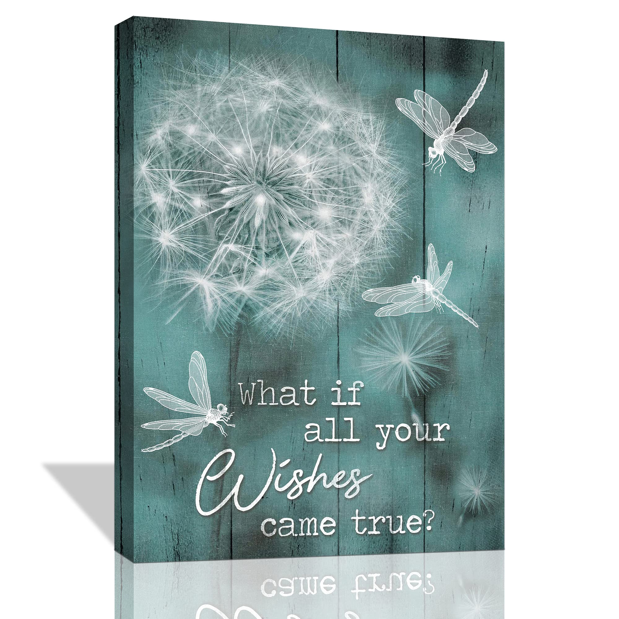 citari Inspirational Wall Art Dragonfly and Dandelion Pictures Motivational Quotes Canvas Wall Decor Teal Wall Art Rustic Farmhouse Artwork Framed Painting for Living Room Bedroom Bathroom 12"x16"