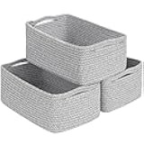 Goodpick Storage Baskets, Storage Bins for Shelves Gift Baskets Empty Small Toy Baskets Baby Rope Basket Woven Basket for Towels for Decor 3 Pack, White & Gray, 13 x 8 x 5 in