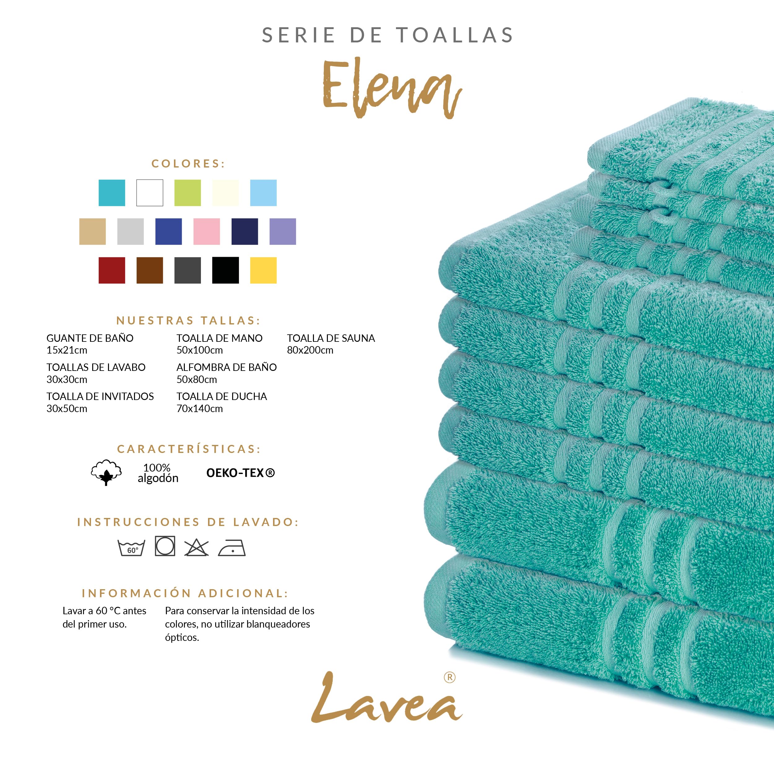 Lavea® Juego de 4 Alfombrillas de Baño 50x80 cm 100% Algodón – Absorbentes y Lavables – Alfombra de Baño y Alfombrilla de Ducha Ideales para Baño o Ducha – Turquesa