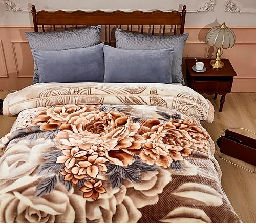 Miniatura 2 de Manta cálida de invierno de visón coreano, tamaño matrimonial, 71 x 87 pulgadas, 6.6 libras, manta Raschel reversible de dos capas, felpa suave y