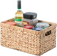 Vista 8 de Cesta rectangular de mimbre de jacinto de agua tejida natural con asas, pequeña