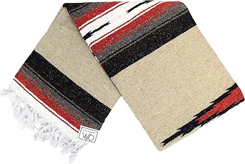 Miniatura 1 de Manta de yoga mexicana marrón - Serape de diamante navajo grueso con rayas