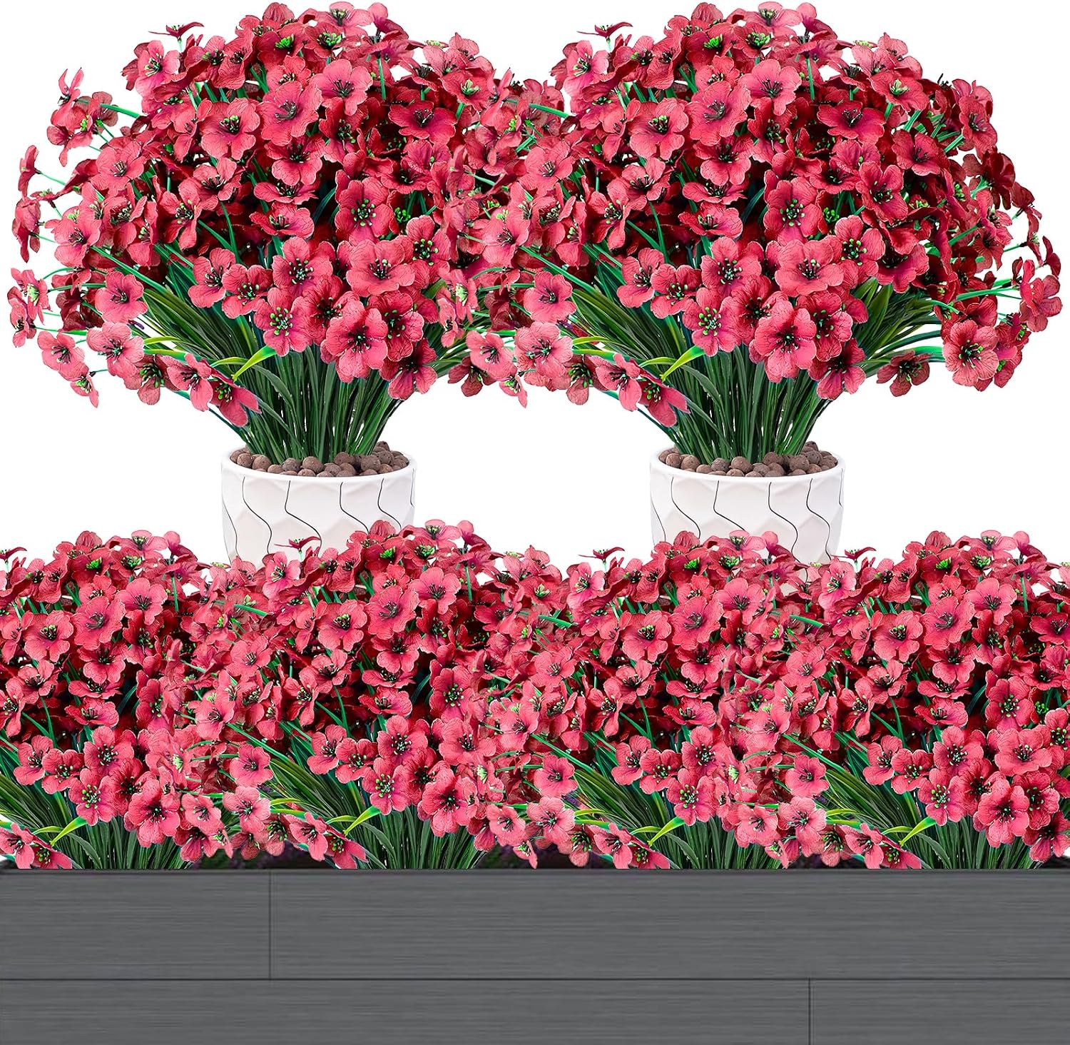 12 Bundles Artificial Flowers Real Balcony Artificial Flowers Weatherproof Artificial Balcony Plants Artificial Plants Outdoor UV-Resistant Balcony Flowers for Garden Outdoor Office Pots Rose Red