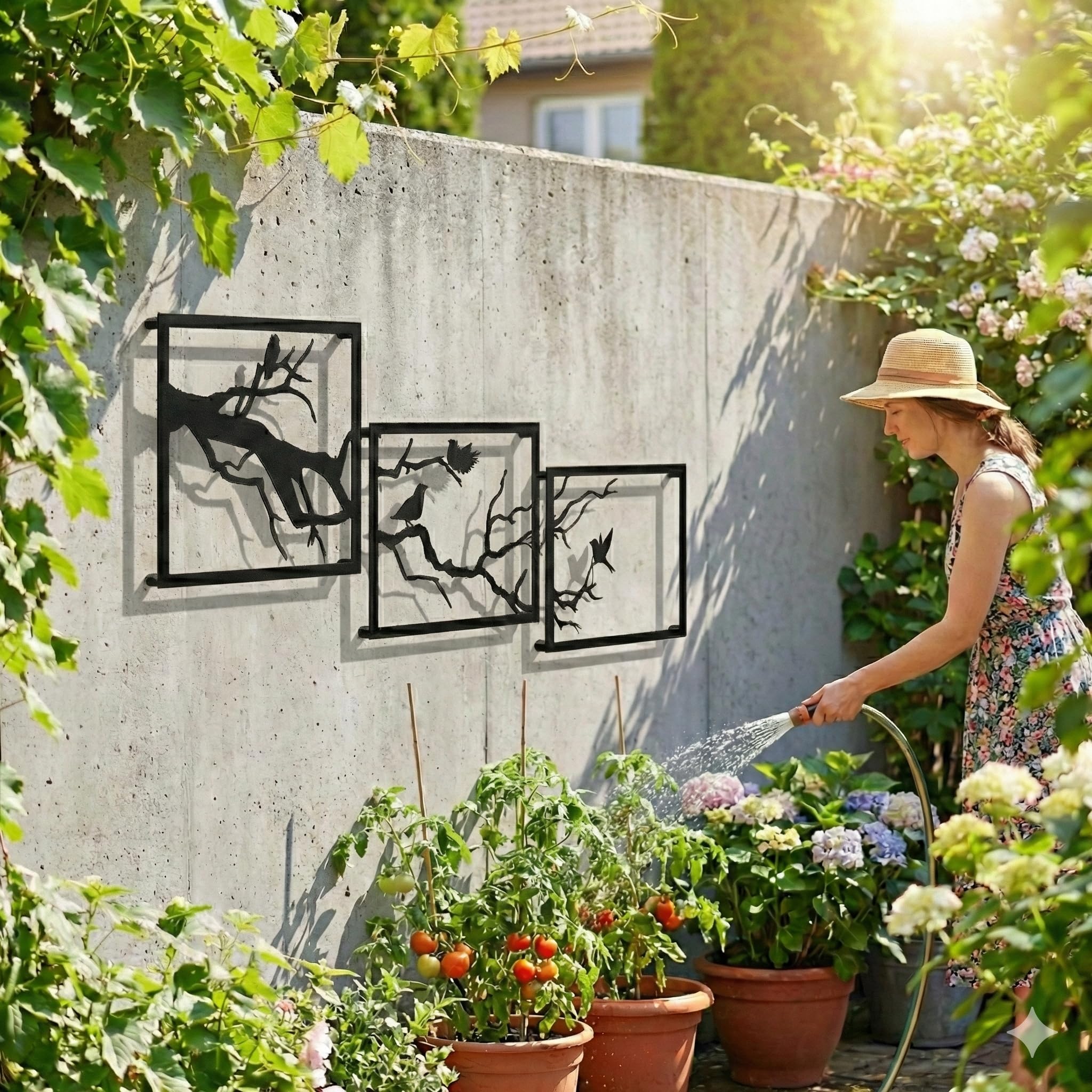 Dekadron Décoration Murale en métal, décorations murales en Arbre et Oiseaux en métal, 3 Panneaux (38 x 38 cm)