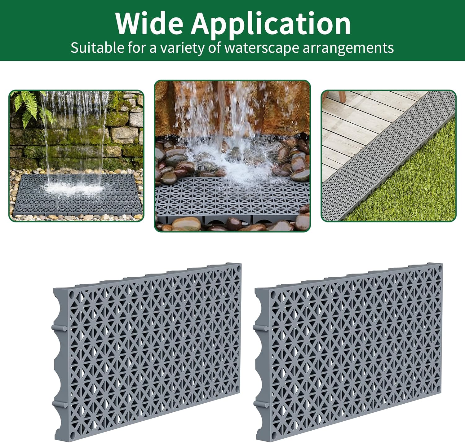 Heavy Duty Fountain Basin Grates,3 Pack 24"×12" Reservoir Grates for for Pond and Water Garden, Suitabel for Water Features, Ponds, Fountains, Landscaping Decor (Cross-Shaped Style)