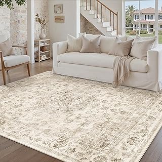 PureCozy Vintage Carpet Living Room 160x230cm Beige Large Area Rug Non Slip Washable Lounge Bedroom Office Restaurant Playroom Indoor Decoration Carpet Low Pile Big Carpets