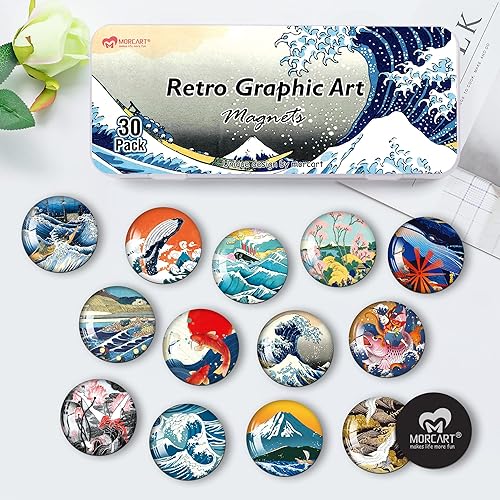 Miniatura 6 de MORCART - 30 imanes para nevera, pintura Ukiyoe, imanes para decoración de nevera, imanes para nevera de cocina, pizarra blanca, oficina,