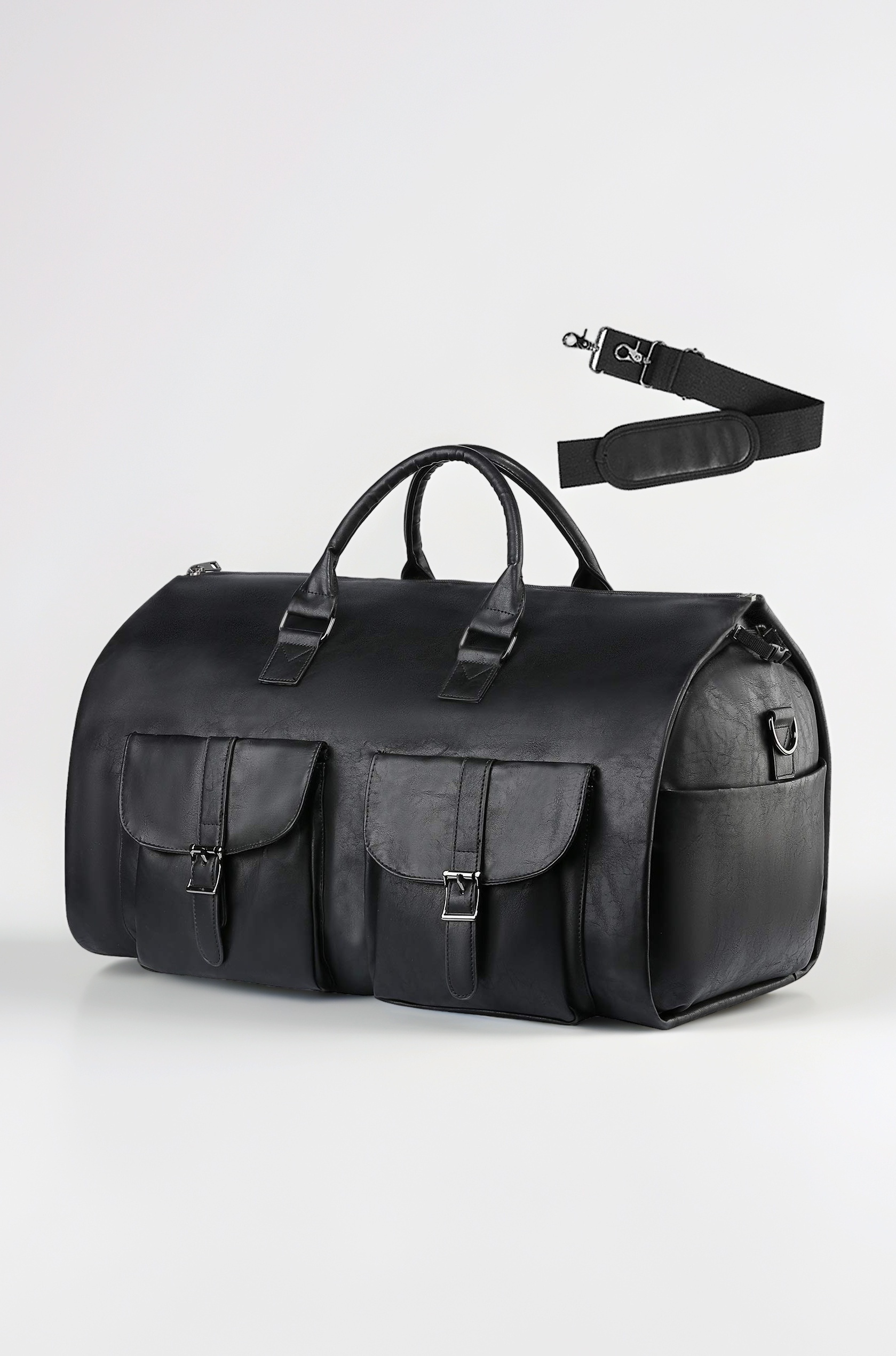 Convertible Travel Garment Bag,Carry on Garment Duffel Bag for Men Women - 2 in 1 Hanging Suitcase Suit Business Travel Bag, black-2pockets-Leather, Travel