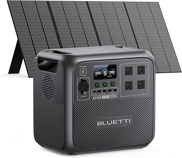 BLUETTI AC180 Solar Generator with 350W Solar Panel (Ships Separately), 1152Wh Portable Power Station w/ 4 1800W (2700W Surge) AC Outlets, LFP Power for Outdoor Camping, Trip, Power Outage