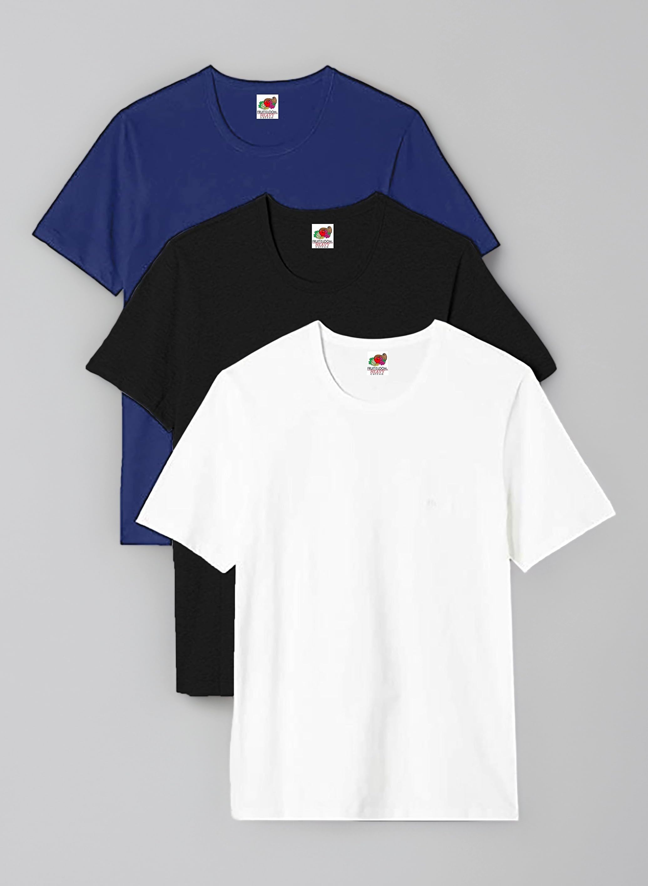 Pack of 3 Heavy Cotton Men's T-Shirt + Free Web-Textilien24 Fabric Bag - S M L XL XXL 3XL - Various Colour Sets