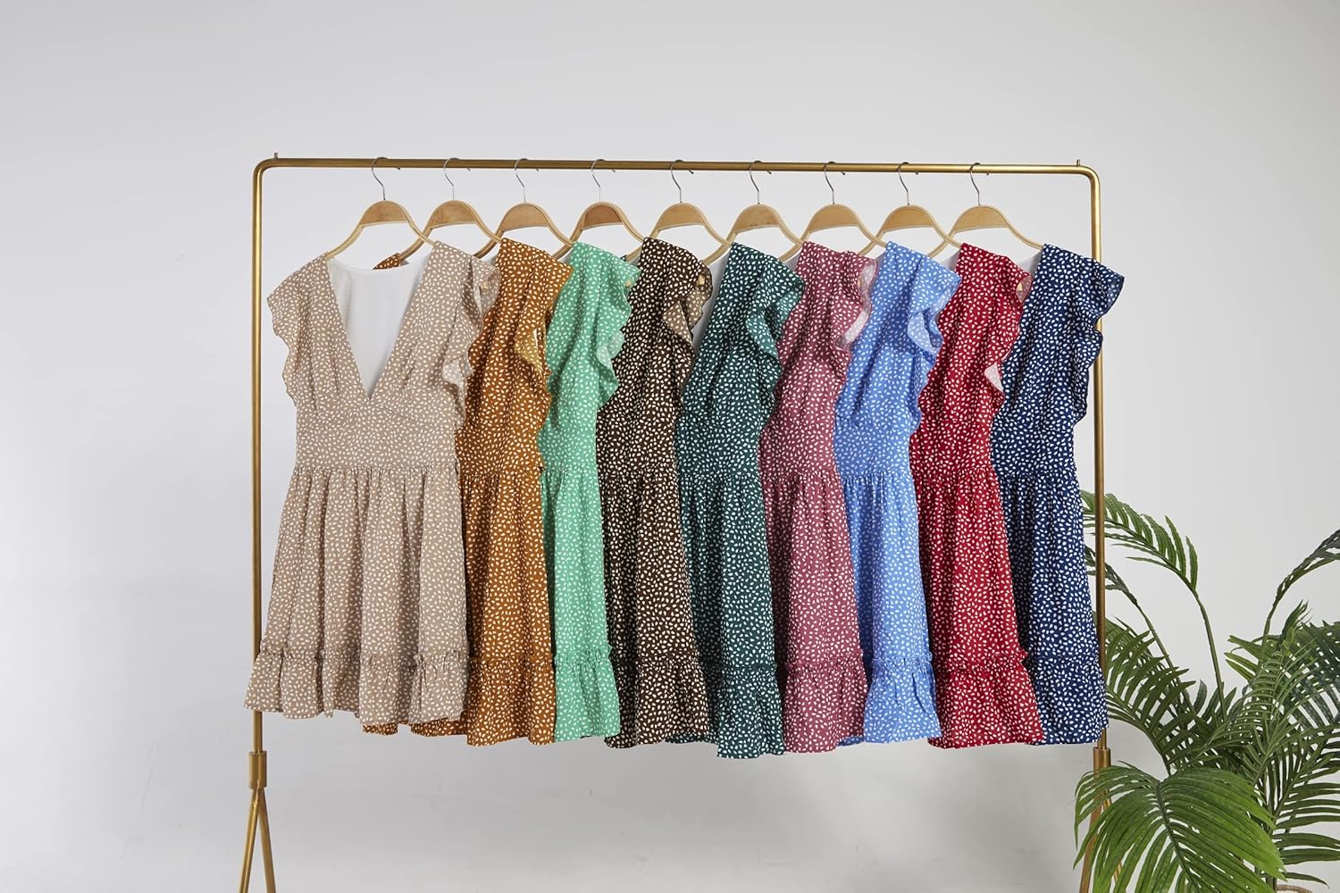 Women Floral Mini Dress Sexy V Neck Ruffle Flutter Sleeve Polka Dot Summer Dresses - Image 4