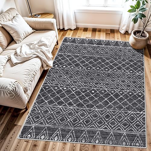 BYYVOO 3x4 Black Non Slip Moroccan Geometric Rug