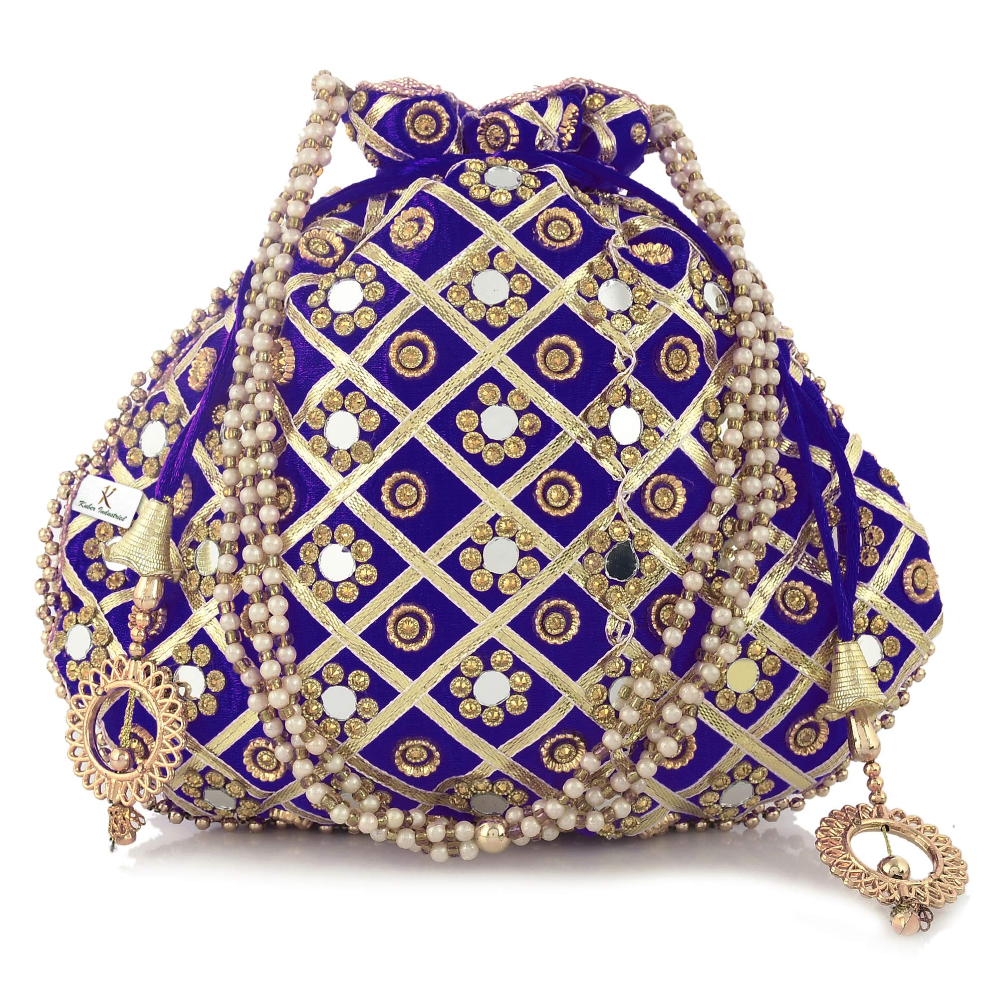 Kuber Industries Silk Traditional Mirror Work Clutch Potli Batwa Pouch Bag for Women/Girls (Blue)-KUBMART11495, Standard (B08R1HVJPH) Amazon Price History, Amazon Price Tracker