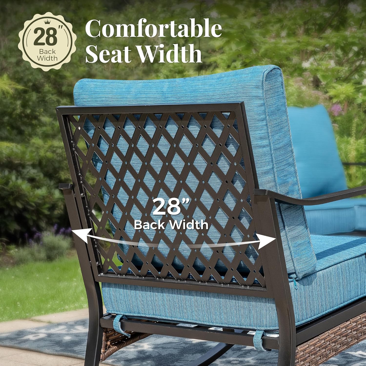 Outdoor Patio Leg Sofa Chairs Set of 2 Steel Frame Porch Furniture with Deep Seating and 5.75" Cushions for Lawn Backyard Deck, Peacock Blue