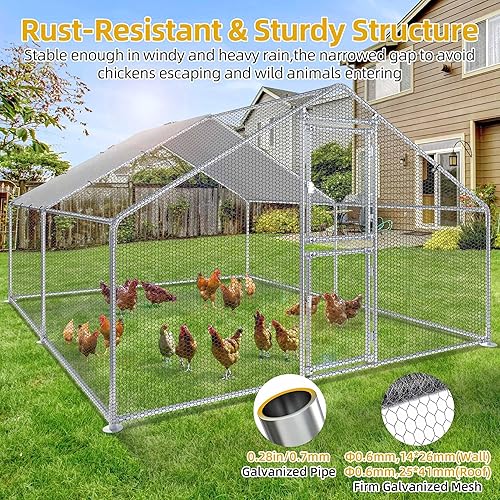 Miniatura 11 de DWVO Gallinero de metal grande para 20 a 30 pollos, 19.1 x 9.8 x 6.4 pies, jaula para aves de corral para patio al aire libre con cubierta