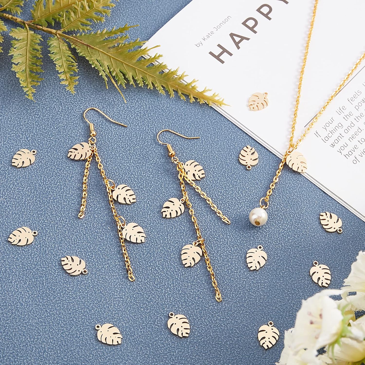 UNICRAFTALE Gold Plated Leaf Charms Stainless Steel Pendants Smooth Metal DIY Pendant for Jewelry Findings Making - Image 2