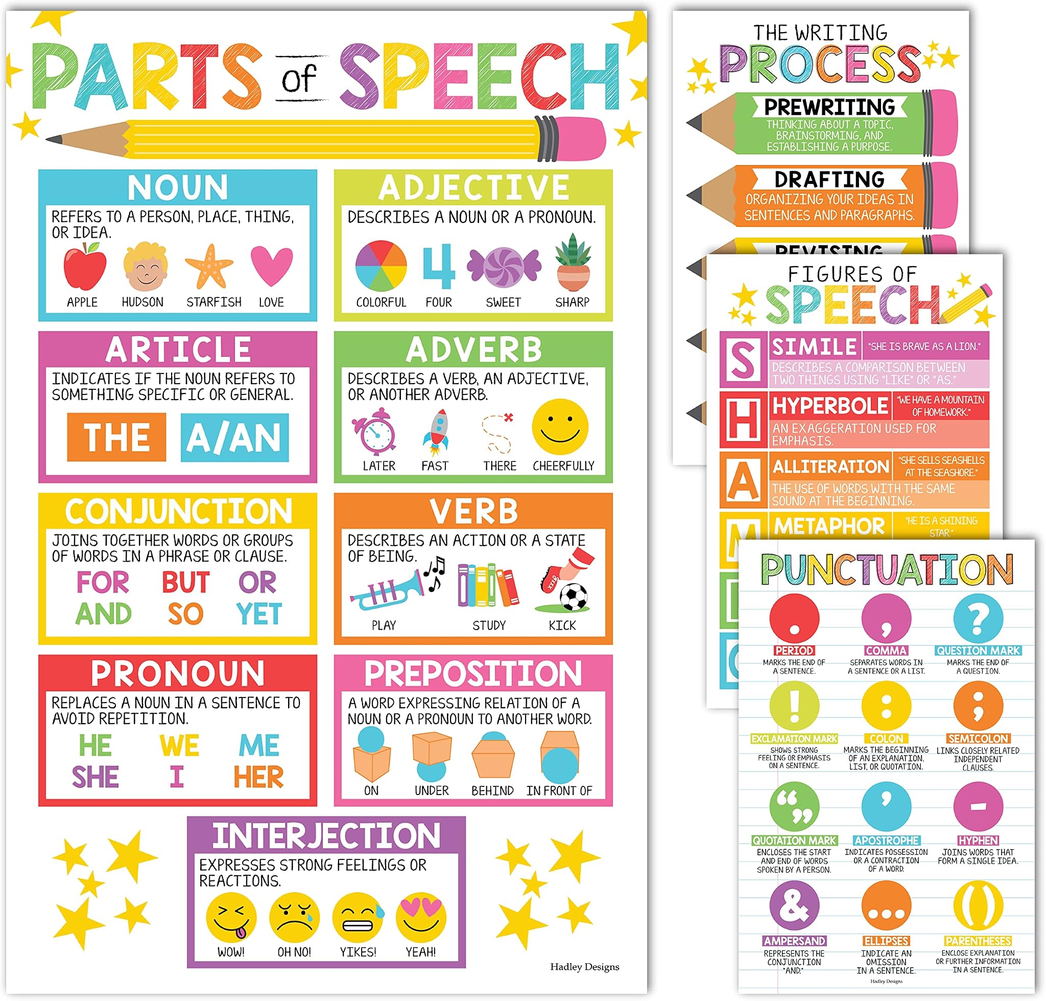 Hadley Designs Parts Of Speech Posters For Classroom 4 English ...