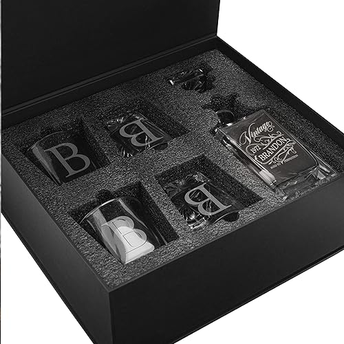 Miniatura 6 de Juego de decantadores de whisky personalizados de 5 piezas, decantador de licor personalizado de edición limitada, 25 onzas, 25.4 fl oz con 4 piezas