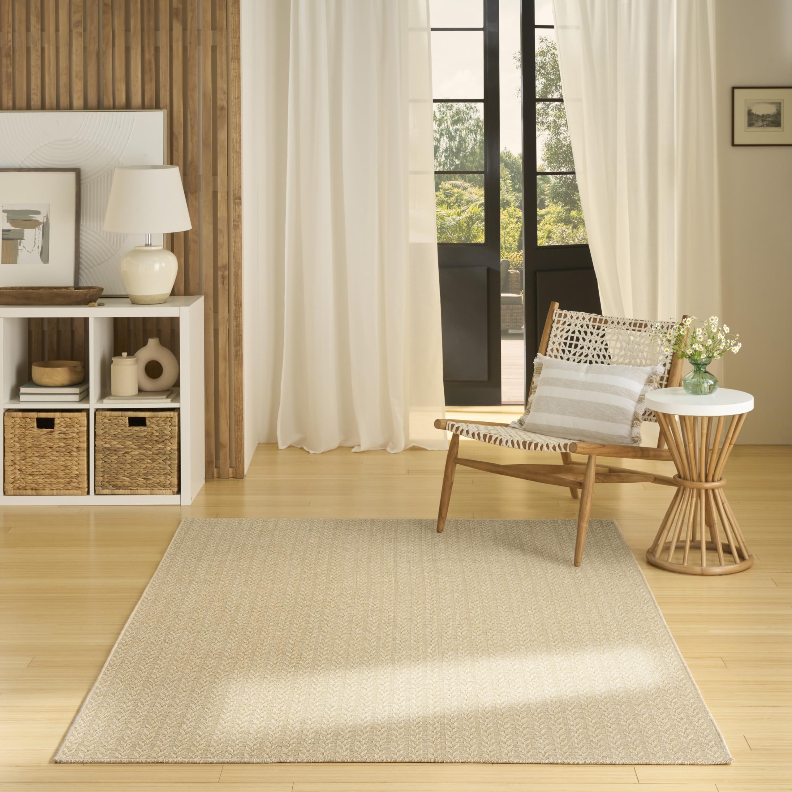 Nourison Home Tulum Cream 5'3" x 7' Area Rug - Easy Clean, Non Shedding, Bed Room, Living Room, Dining Room, Kitchen (5' x 7')