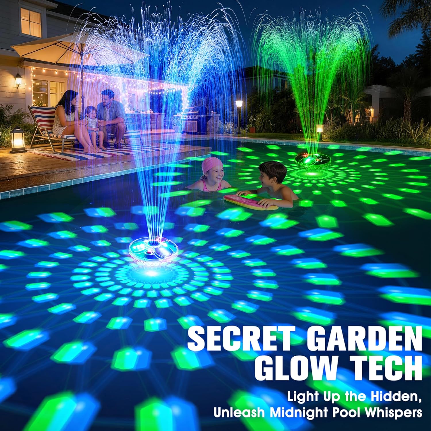 Rechargeable Pool Fountain with Remote,8000mAh Floating LED Pool Fountain with Light,Above Ground Pool Water Fountain Pump,Outdoor Swimming Pool Sprinkler Fountains for Inground Pools Fountain-White