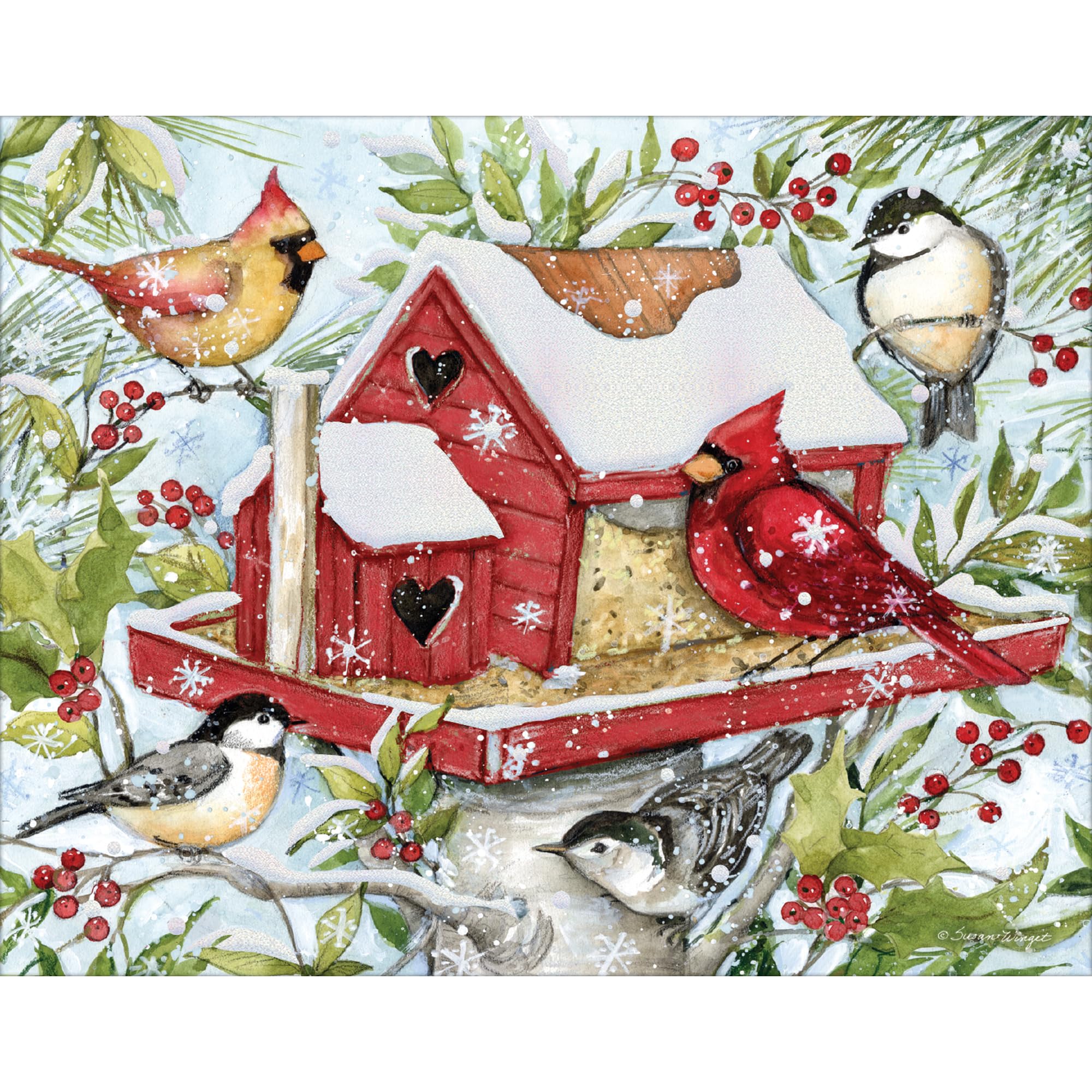 Lang Weihnachtskarten mit Wintervögeln (1008129)