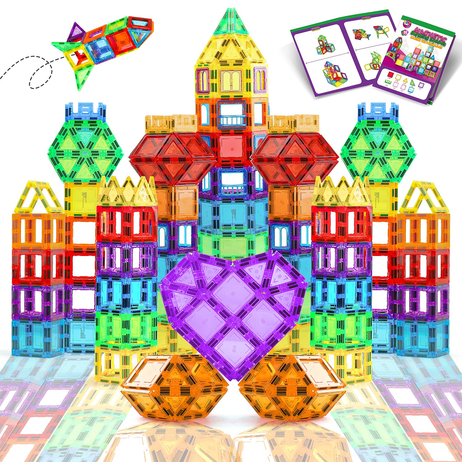 TOY Life Magnetic Tiles for Toddlers 3-5 62 Pcs Magnetic Blocks for Kids Ages 4-8 STEM Magnet Blocks Magnet Tiles Magnet Toys Kids Magnetic Building Tiles Birthday Gift for Boys and Girls