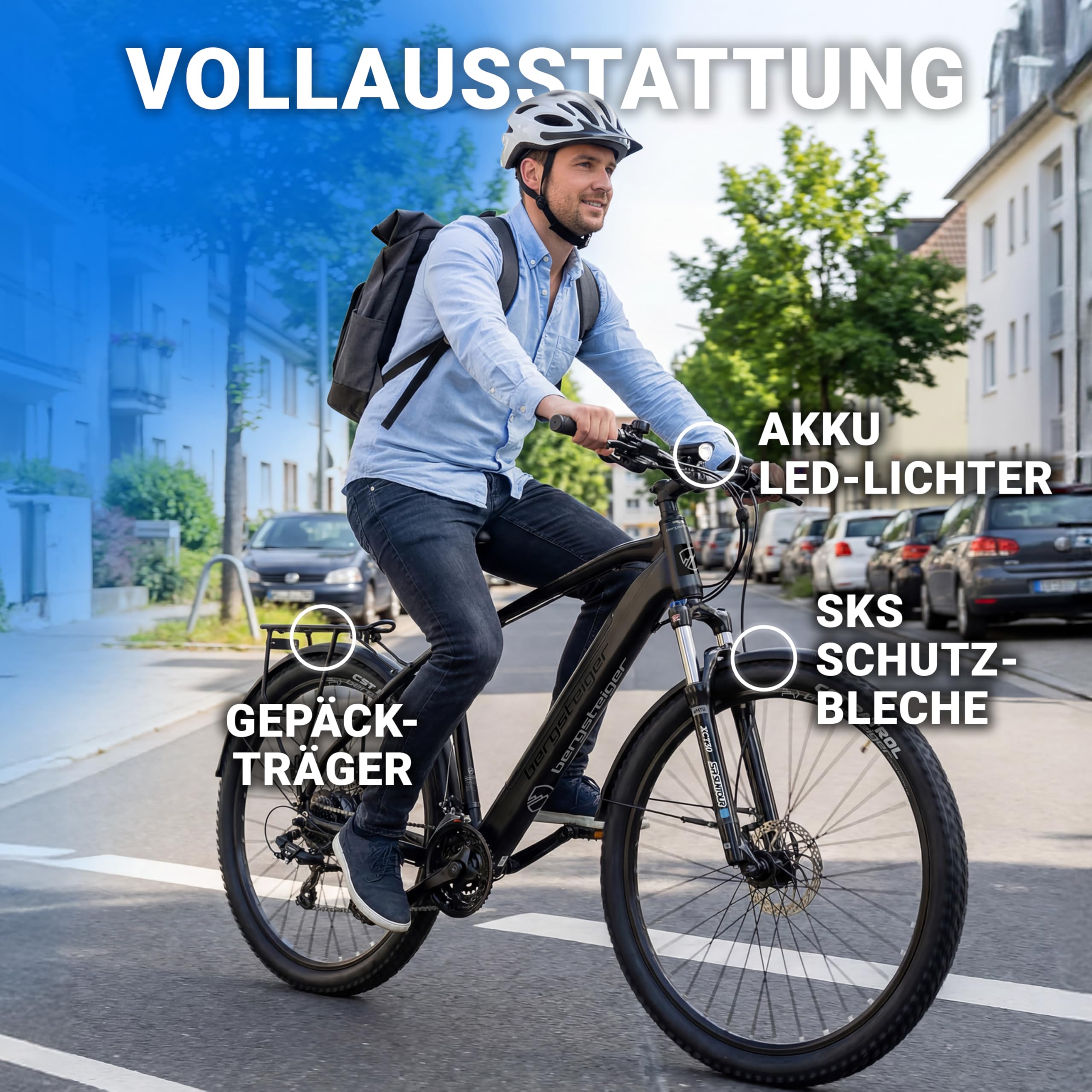 Bergsteiger Cannock E-Bike Mountainbike aus Aluminium mit Farbdisplay | Leistungsstarker 250 Watt Motor, Hydraulikbremsen und 24 Gänge bieten Fahrspass von 26 bis 29 Zoll fuer Herren und Damen.