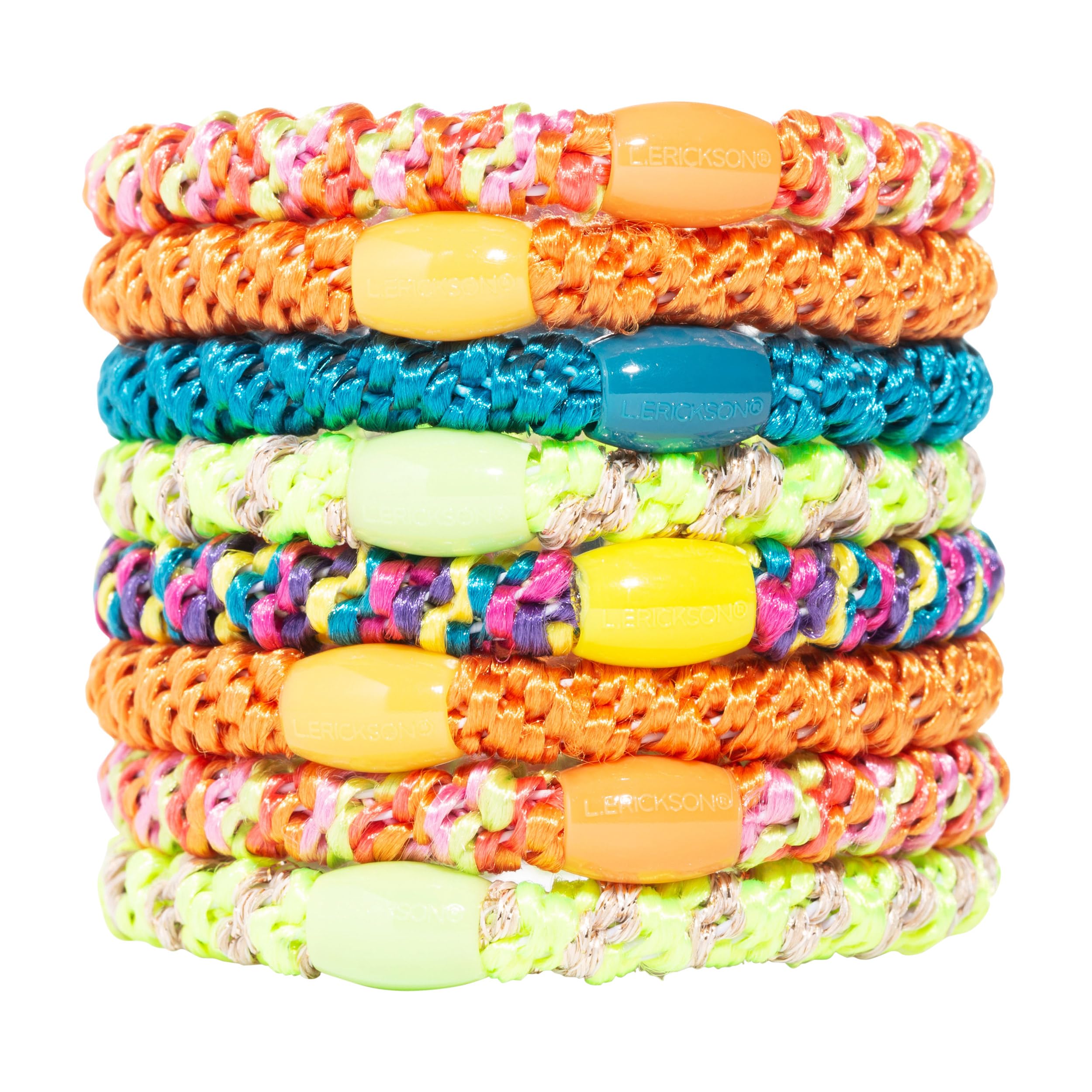 Neon Hair Ties for Thick Hair, Grab & Go Ponytail Holders, 8 Pack, Monkey Business, Thick No-Crease Bands with Strong Hold, Damage-Free Design, Bold Fun Colors | L. Erickson