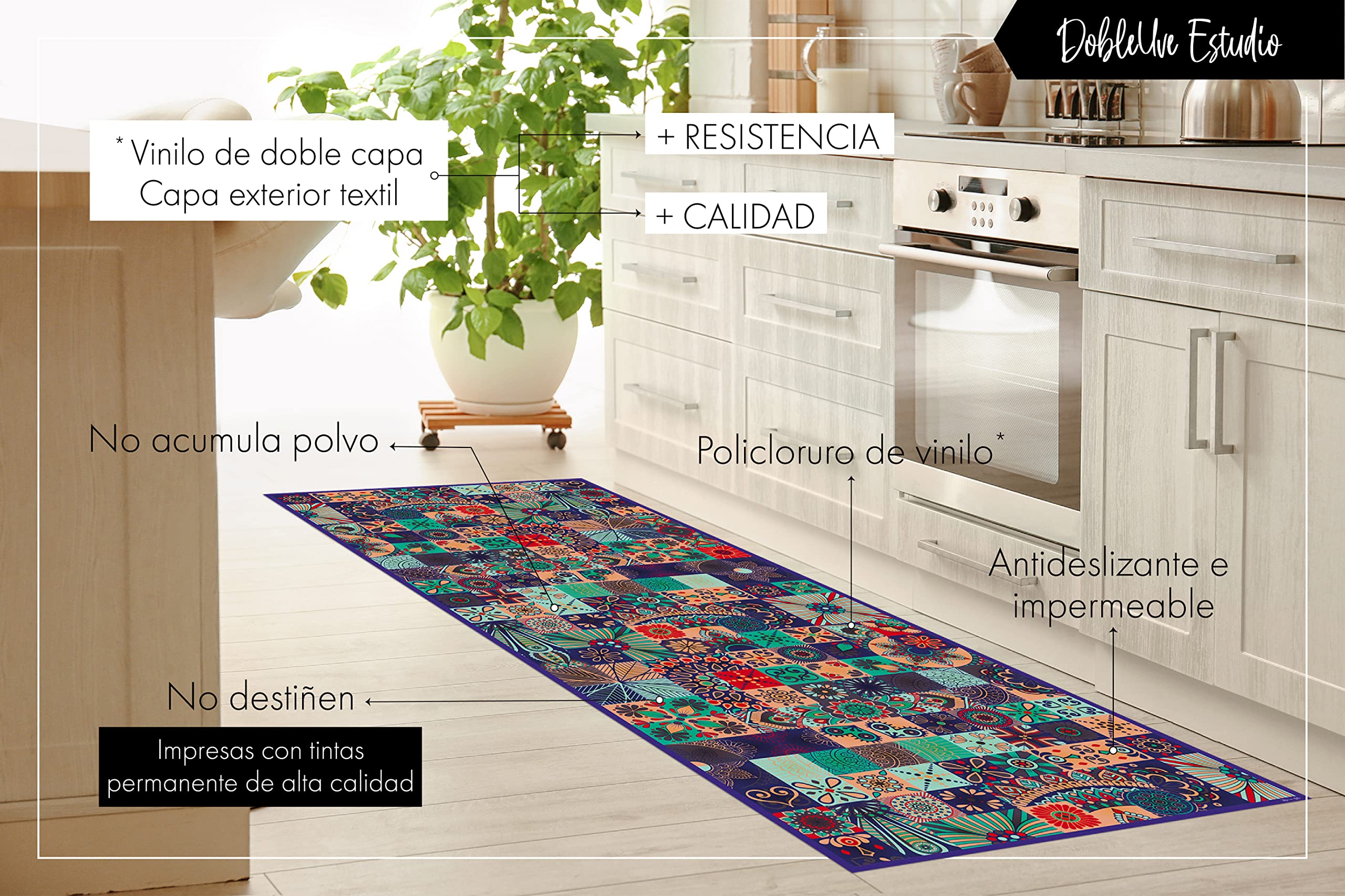 DobleUve Estudio Alfombra Vinílica Hidráulica 01 | Color Azul | 160x200 cm | Alfombra Cocina Lavable Antideslizante | Alfombra Vinilica | Suelo Vinílico | Alfombra Vinilo Salón