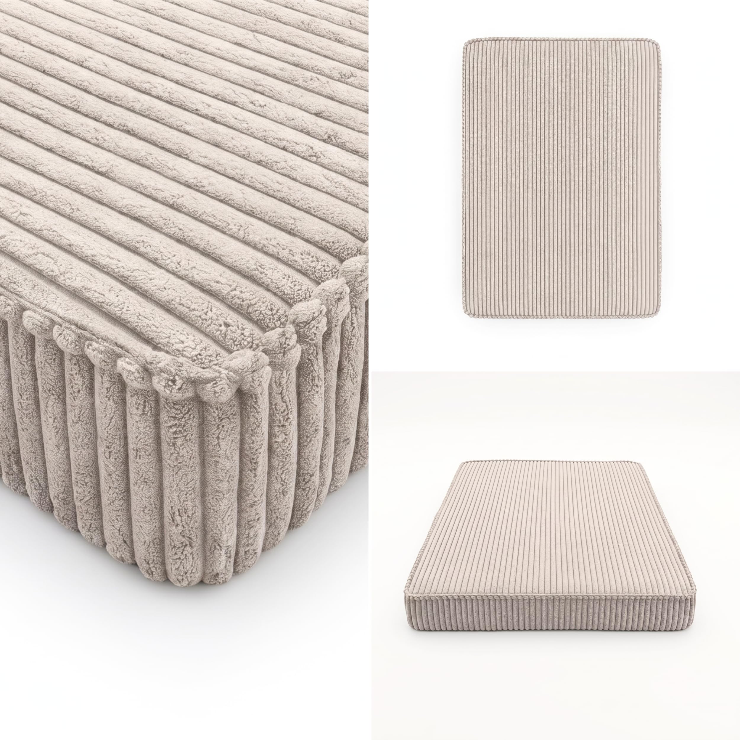 FORTISLINE Hundebett mit abnehmbarem Bezug - Hundematte aus POSO Stoff mit Rutschfester Unterseite und Schaumstofffüllung für Zuhause und Indoor-Kennel (Beige, L: 90 x 60 x 8 cm)