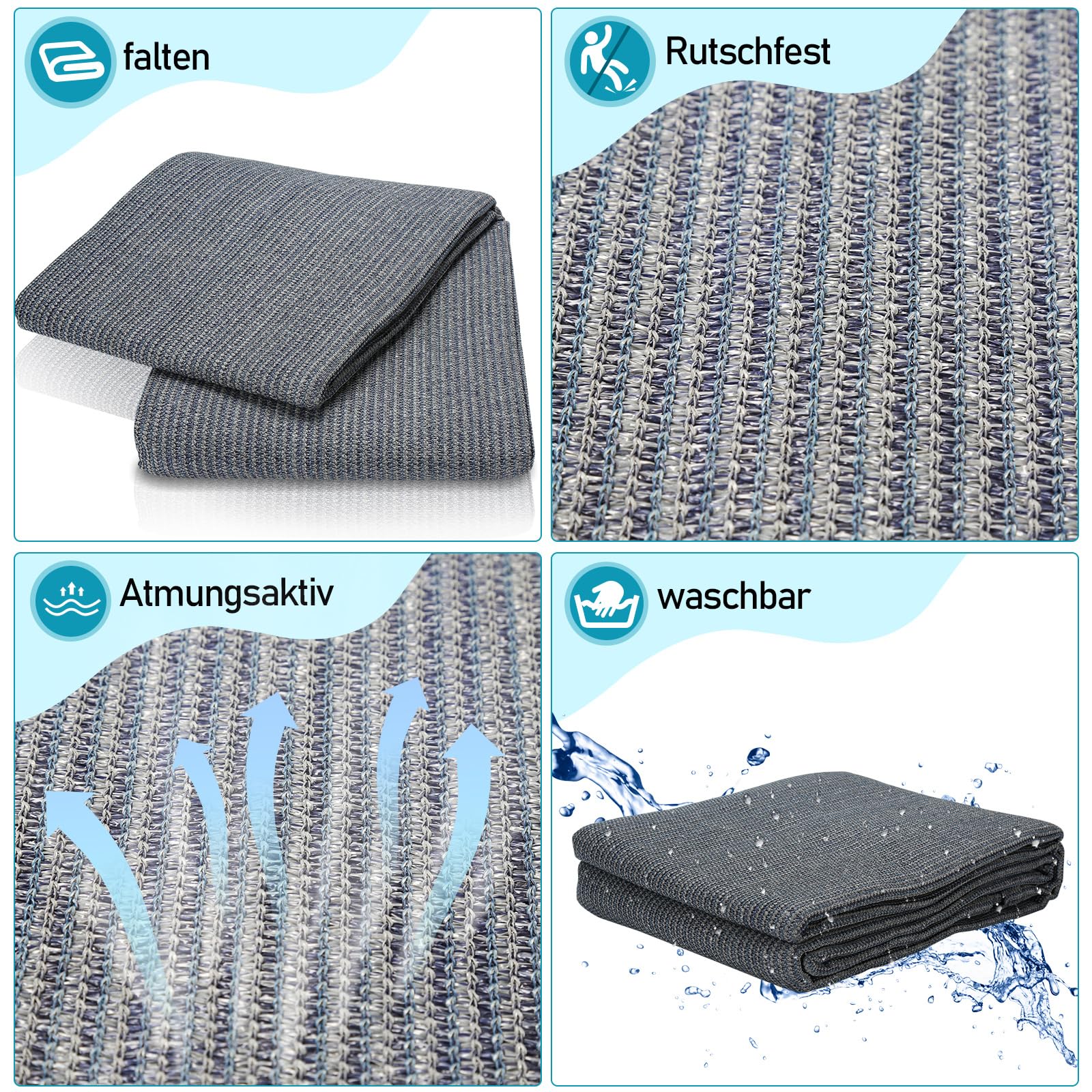 Alfombra para tienda de campaña 400x600 cm con estacas y bolsa, lavable, transpirable, antideslizante, gris y azul