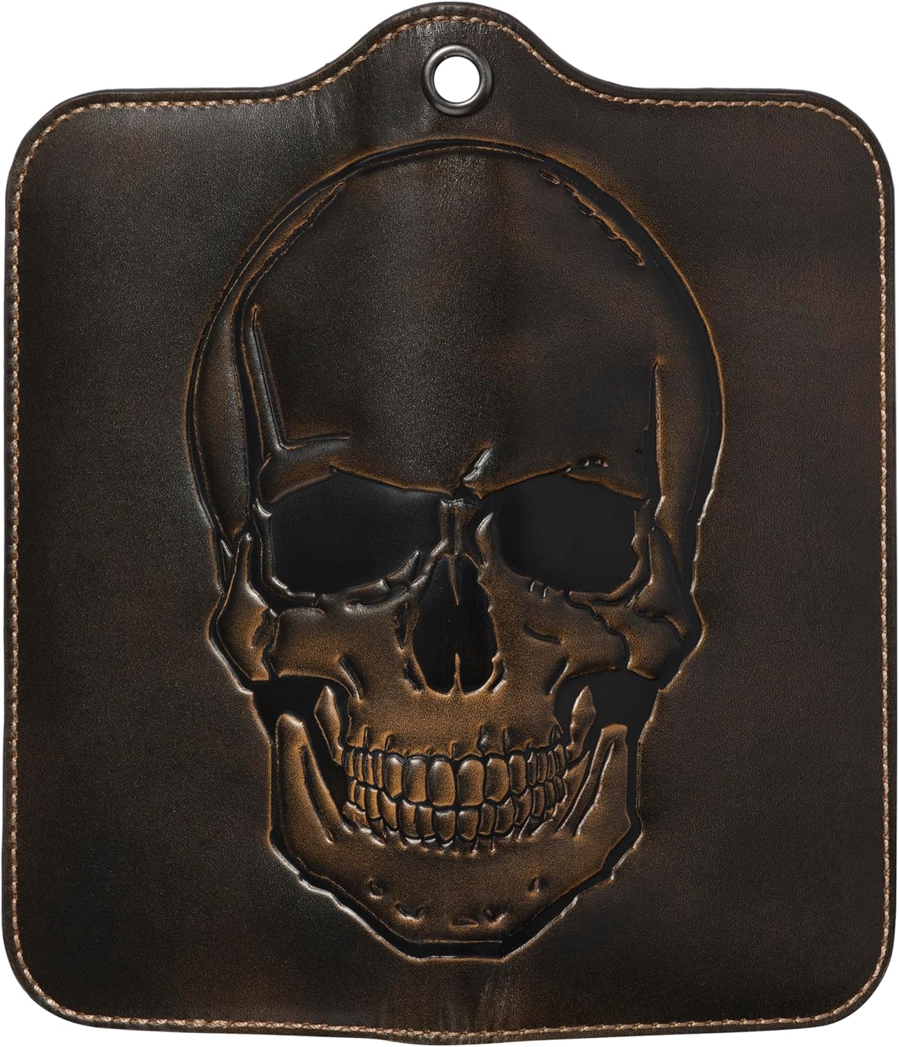 House of Jack Co. Skull Grommet Long Bifold Wallet for Men, Add Your Chain Biker Wallet, Full Grain Cowhide Leather Wallet, Black