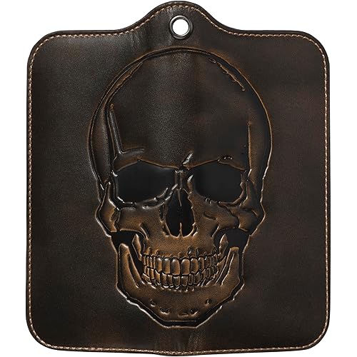 House of Jack Co. Skull Grommet Long Bifold Wallet for Men, Add Your Chain Biker Wallet, Full Grain Cowhide Leather Wallet, Black