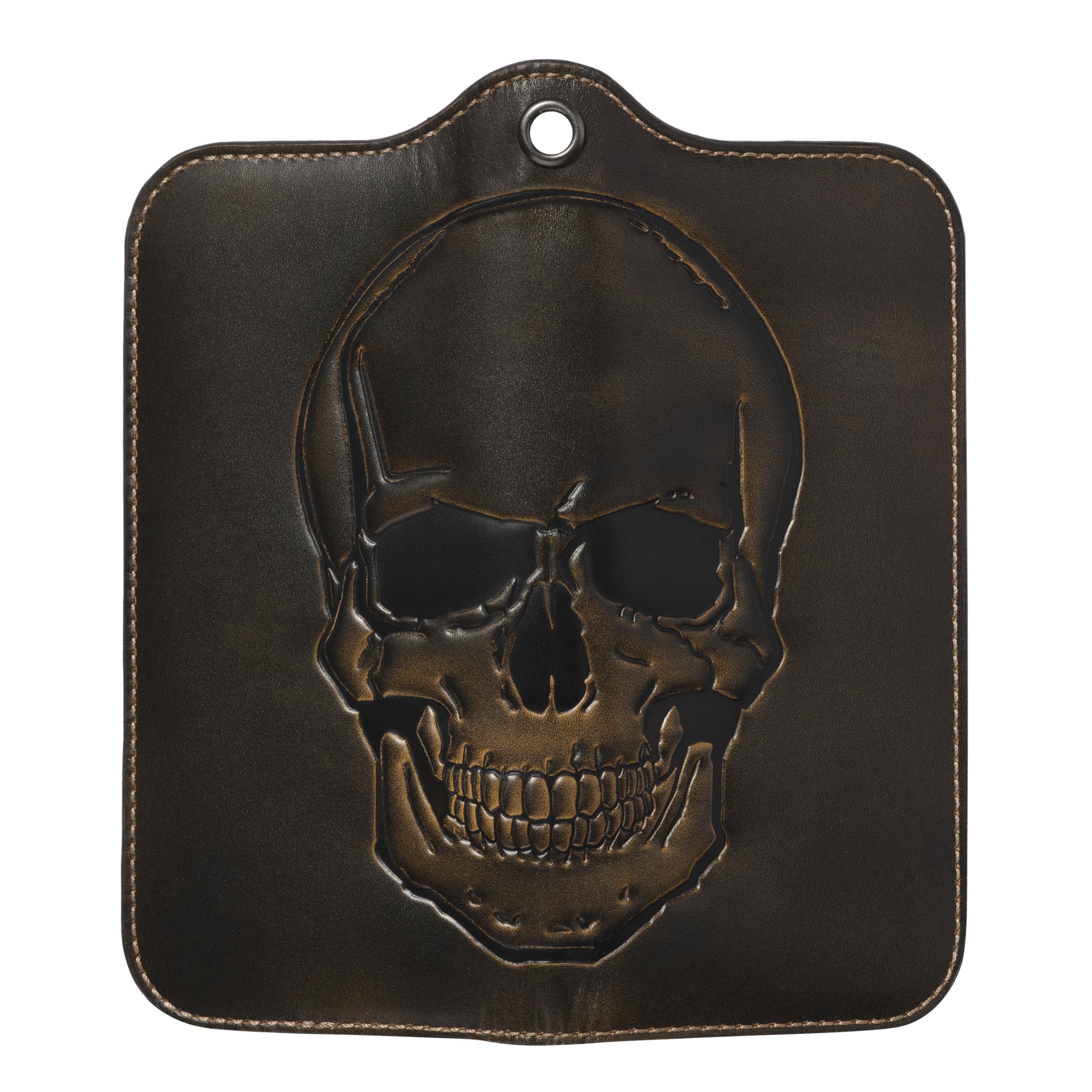 House of Jack Co. Skull Grommet Long Bifold Wallet for Men, Add Your Chain Biker Wallet, Full Grain Cowhide Leather Wallet, Black