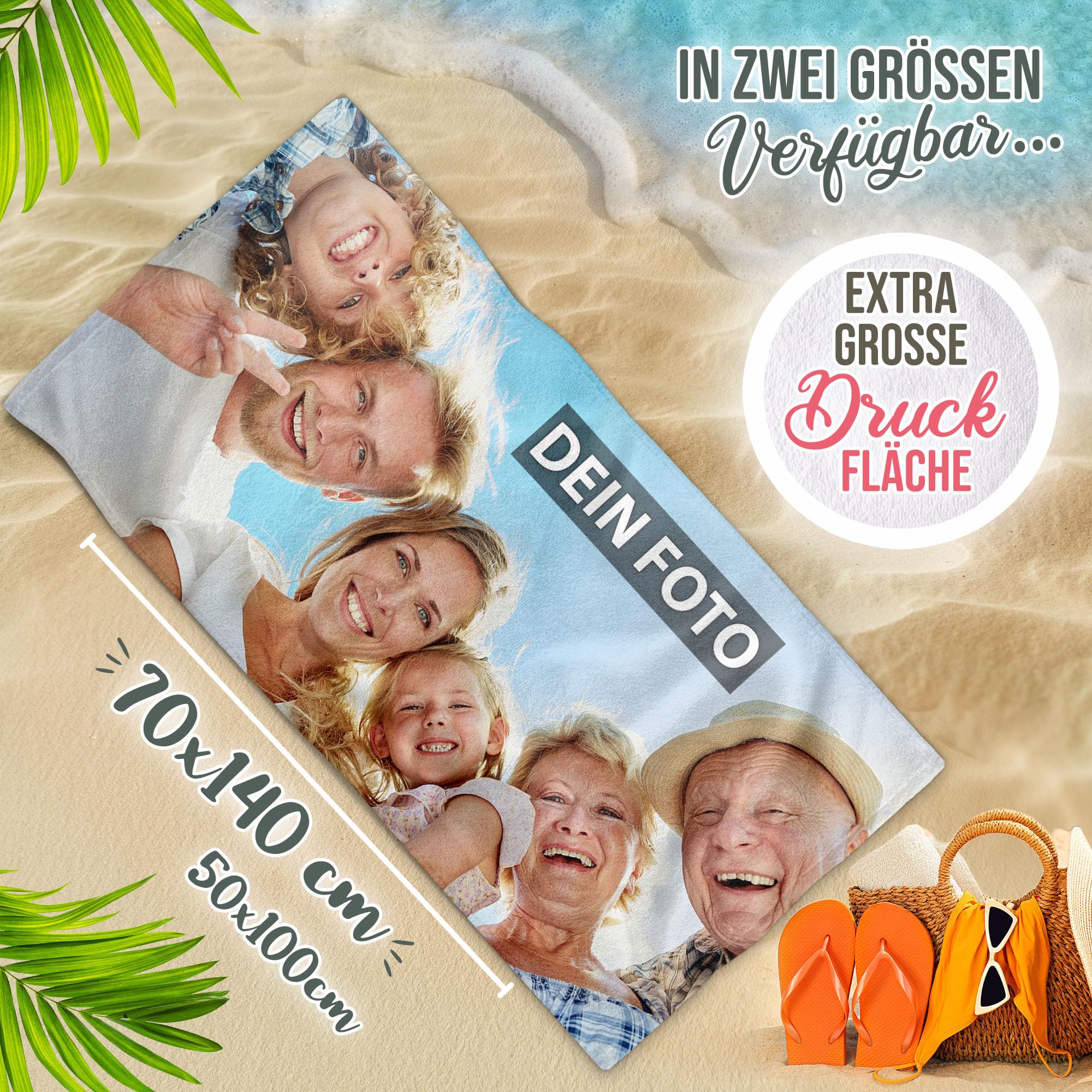 Print Royal PR Badetuch personalisiert mit Foto - Personalisiertes Handtuch Bedrucken Hochformat - Individuelle Geschenke für Freunde und Familie zum Geburtstag, Weihnachten | 140 x 70 cm