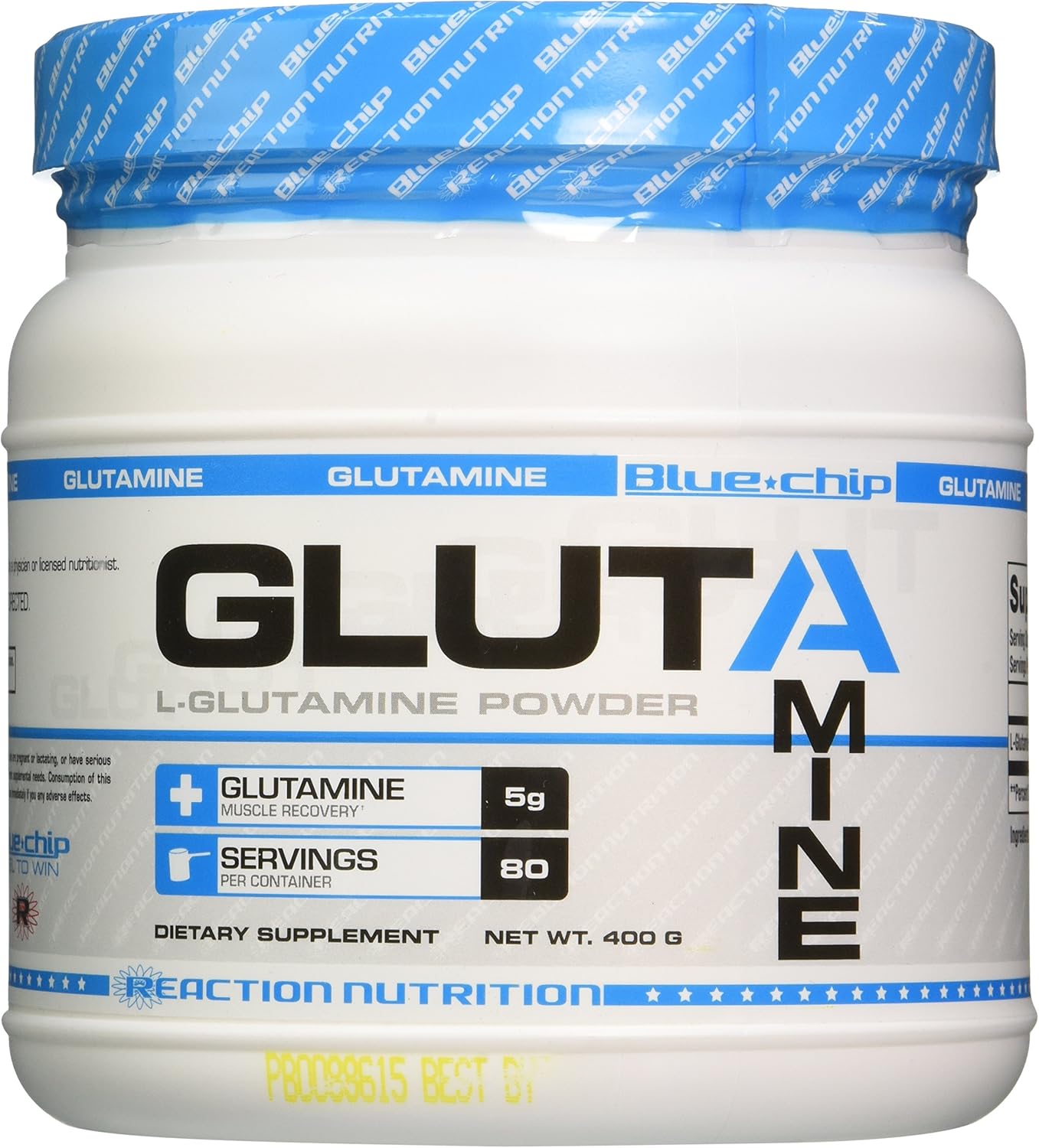 Reaction Nutrition Blue Chip L-Glutamine Powder, 400 Gram