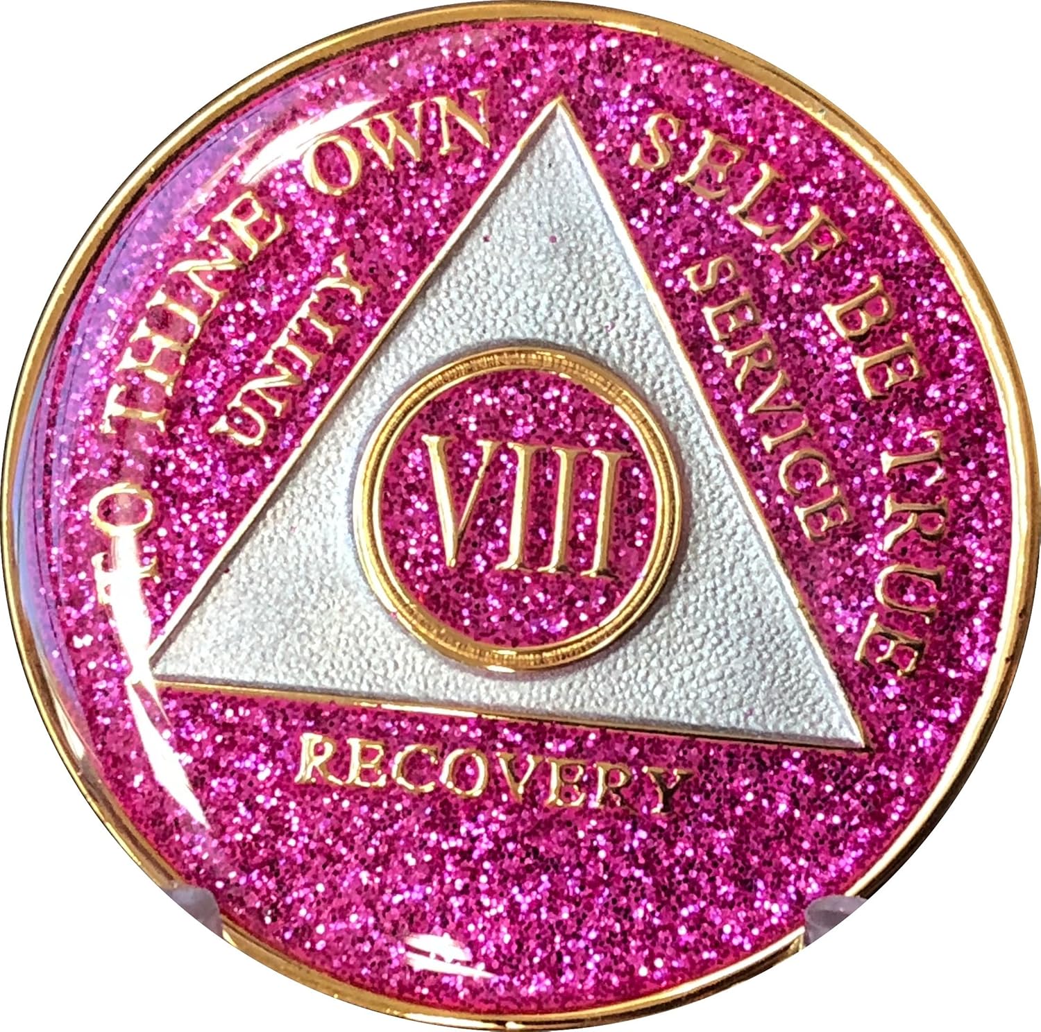 8 Year AA Medallion Glitter Pink Tri-Plate Bling Bling Chip