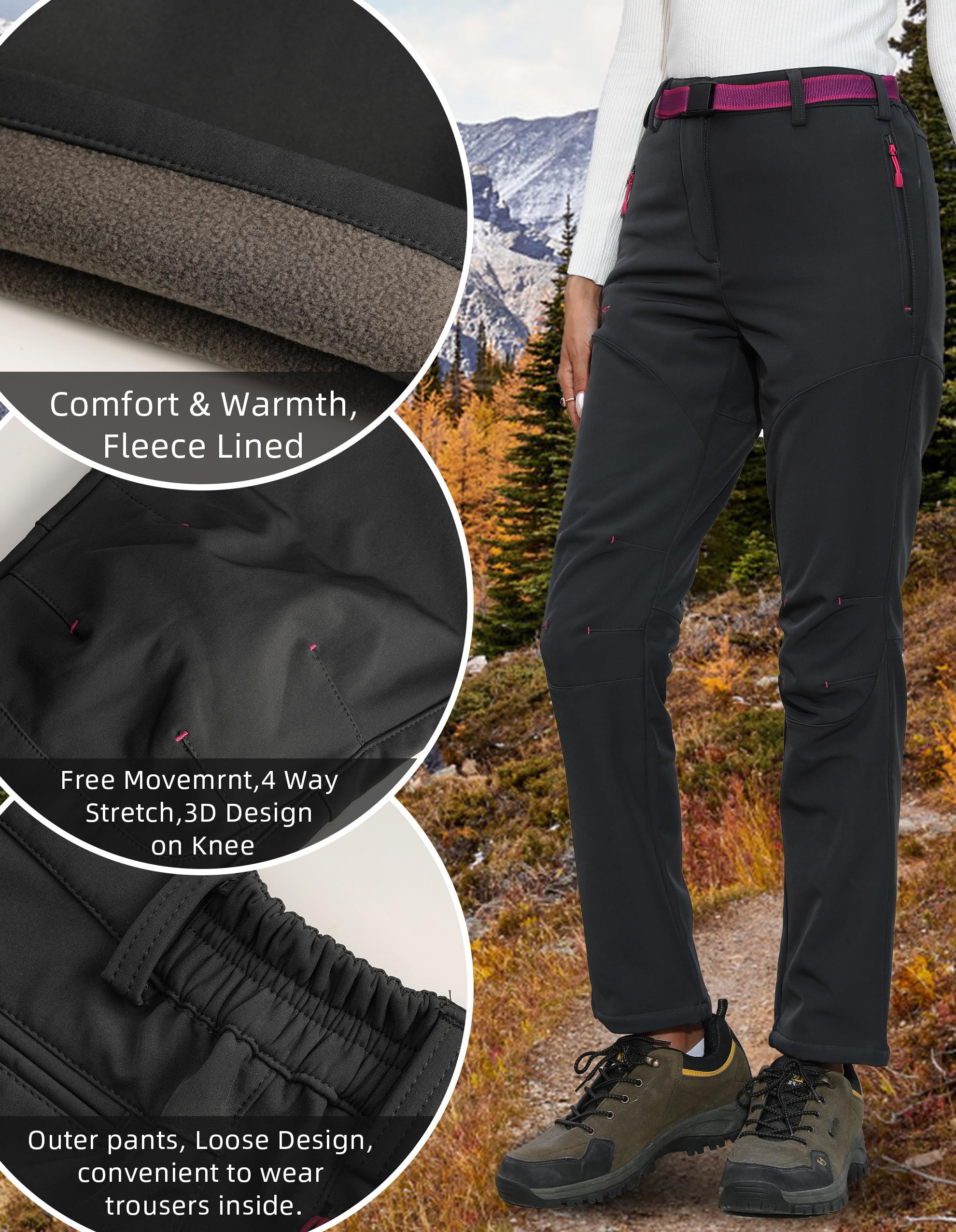 Tofern Outdoor Pantalones Softshell Mujer - Impermeables y Cortavientos - Ideal para Esquí y Senderismo