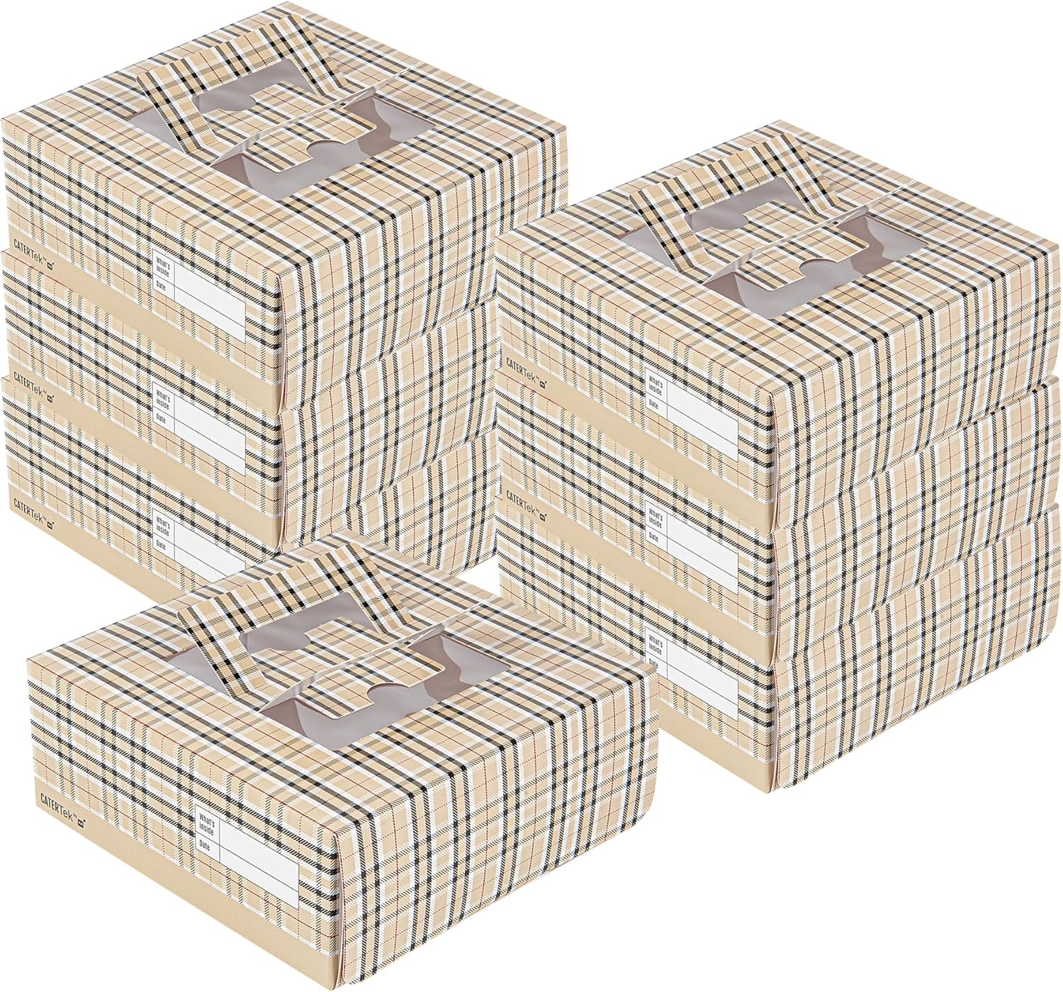 Restaurantware Cater Tek 9 x 9 x 3.5 Inch Cake Boxes 50 Disposable Lunch Boxes - Display Window Pop-Up Handles Plaid Paper Pastry Boxes Grease Impermeable Shipped Flat