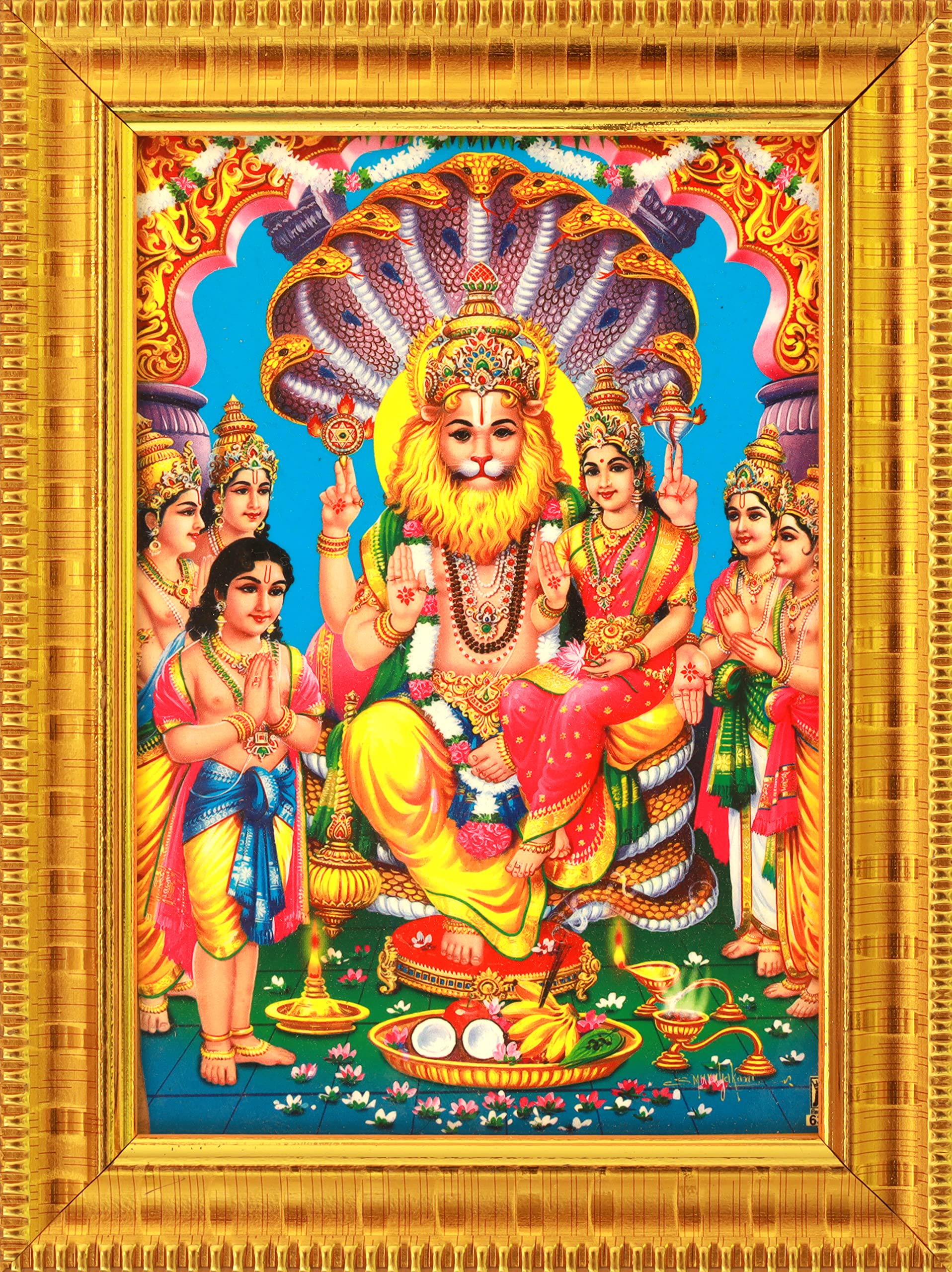 Paljji Handicrafts Lakshmi Narasimha Swamy Photo Frame in Small Size (6 Inch x 8 Inch)|Small Size for Pooja Room.-image-4